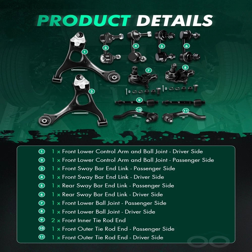 12Pcs Suspension Kit Control Arms for Honda Civic (2006–2011)