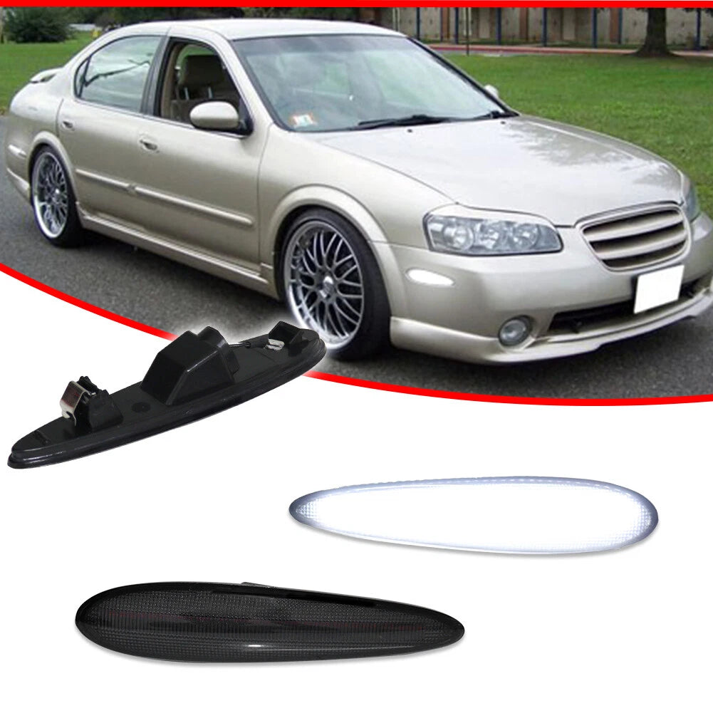 2X Smoked Lens White LED Front Side Marker Lights for Nissan Maxima (2000–2003)