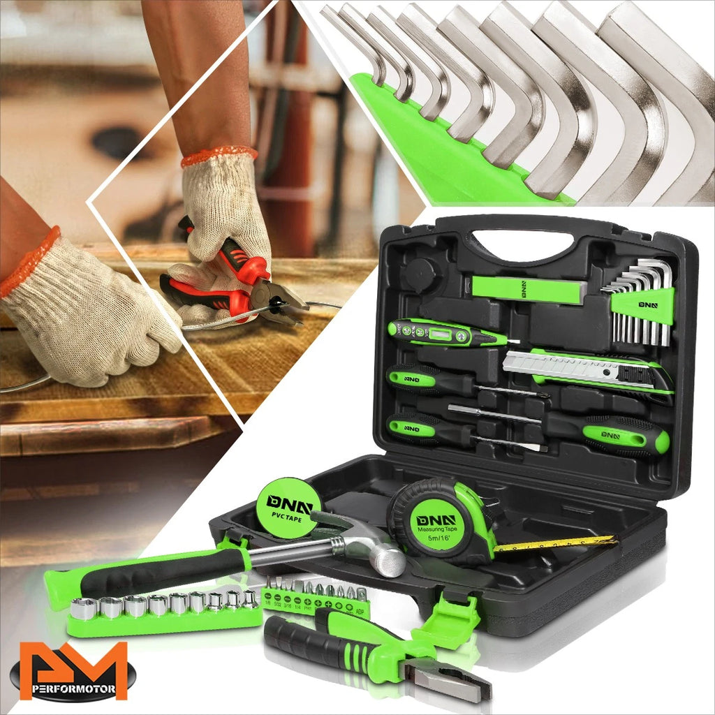 46-Piece Household Toolbox Set with Screwdriver, Hammer, Pliers, HEX Keys