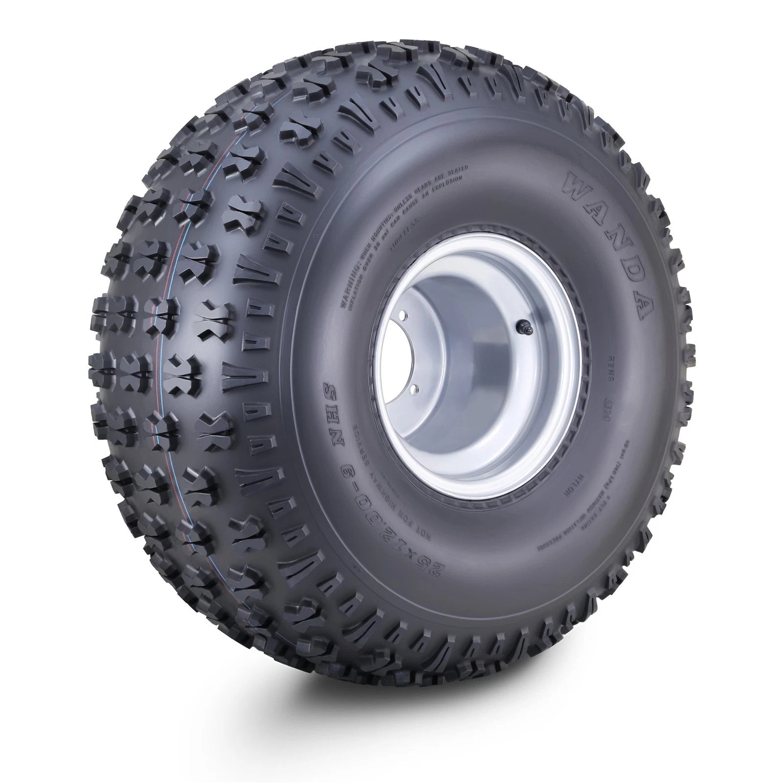 WANDA ATV Tire 25X12-9 with 4 Lugs 110mm PCD 3+6 Offset Silver Wheel 10242