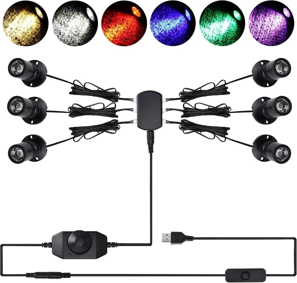 6 Pack Mini LED Spotlight for Display Cabinet (Warm White/Cool White/Multicolor)