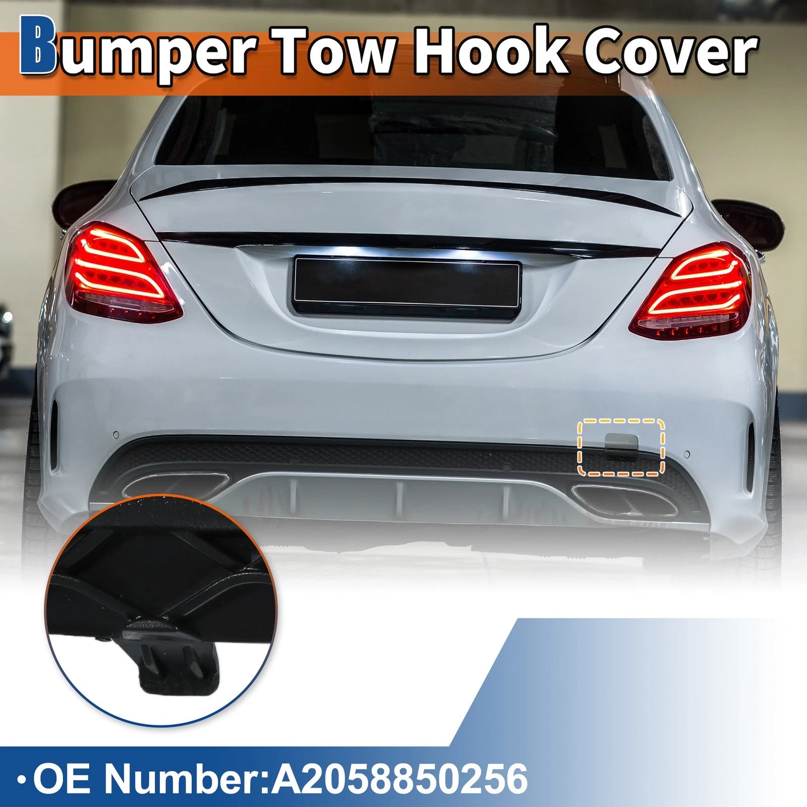 Rear Tow Hook Cover for Mercedes-Benz W205 (2015–2020) No.A2058850256 Moon Grey