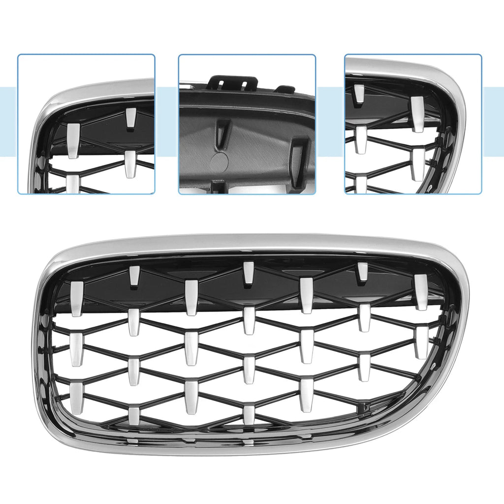 Set of 2 Front Hood Grille for BMW 335d 328i 335i E90 (2007–2013) Silver Tone