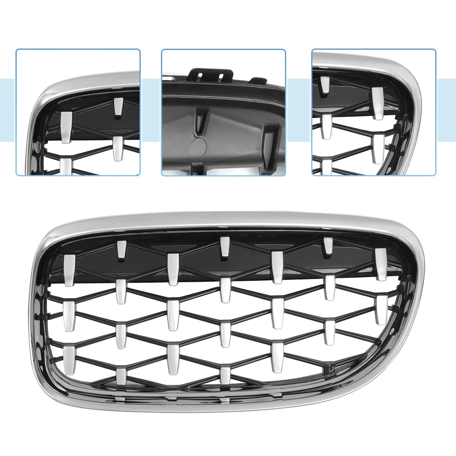 Set of 2 Front Hood Grille for BMW 335d 328i 335i E90 (2007–2013) Silver Tone