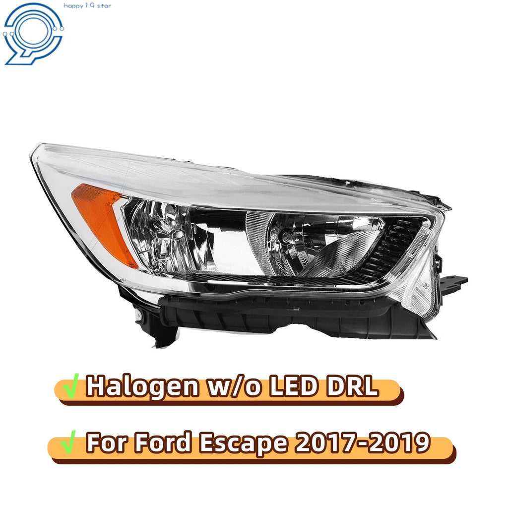 RH Headlight for Ford Escape (2017–2019) Halogen Chrome Housing