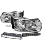 Set of 4 Chrome Housing Clear Lens Headlight, Signal Lamp, LED Fog Light for Ram (2002–2005)