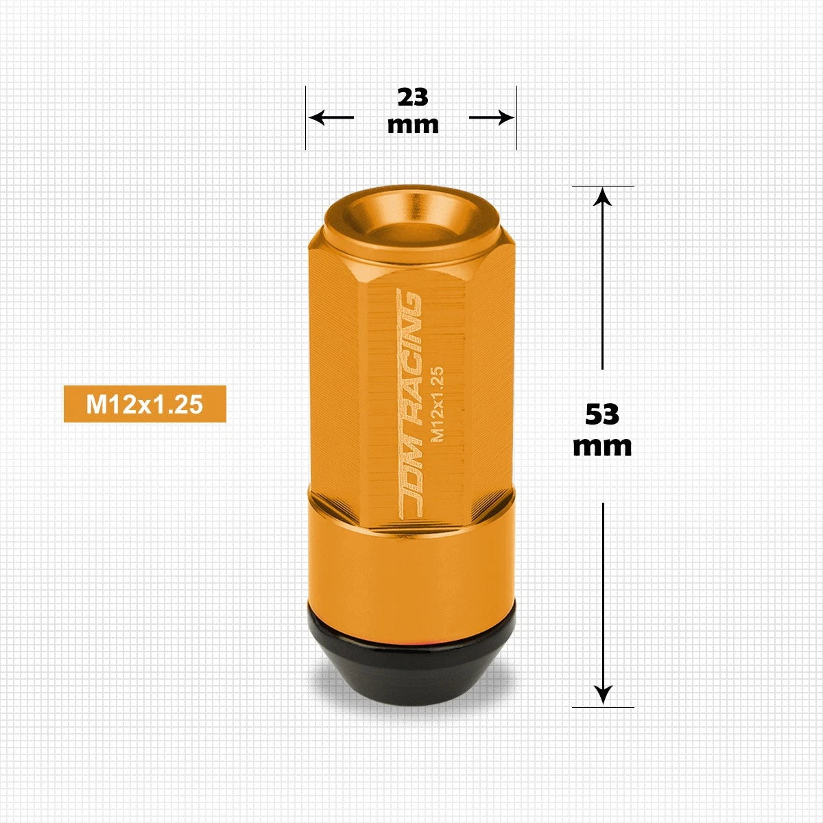Set of 20 M12X1.25 Orange JDM Cone Seat Hex Wheel Lug Nuts with Cap & Extension