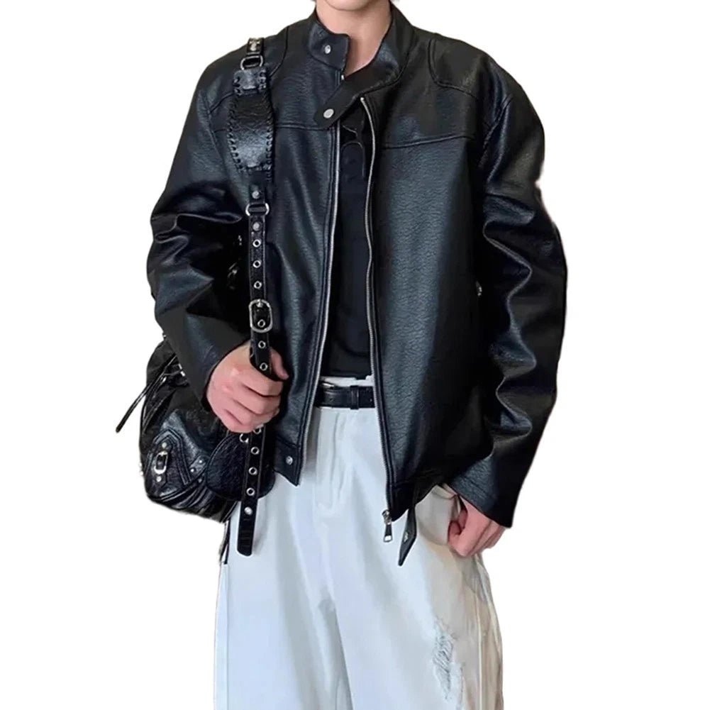 Imitation Leather Jacket for Men Retro Style Casual Engine Design