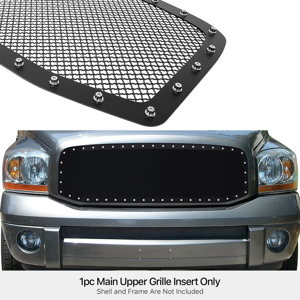 Stainless Steel Rivet Studs Black Mesh Grille for Dodge Ram (2006-2008)