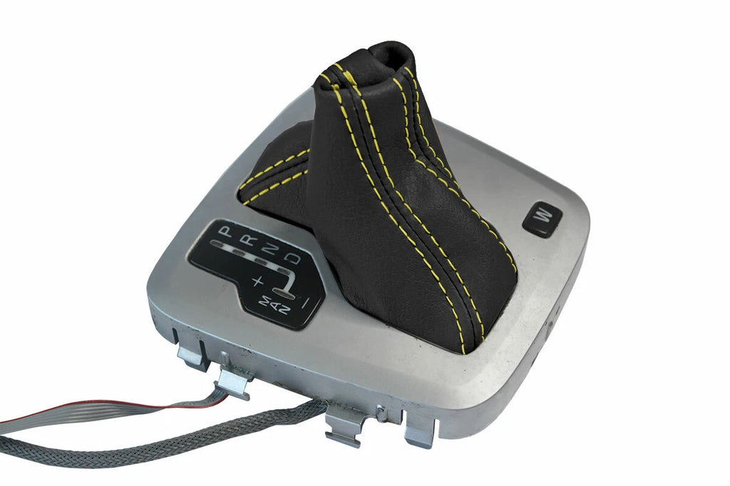Leather Automatic Shift Boot Cover for Volvo XC90 (2003–2014) Black Yellow Stitch