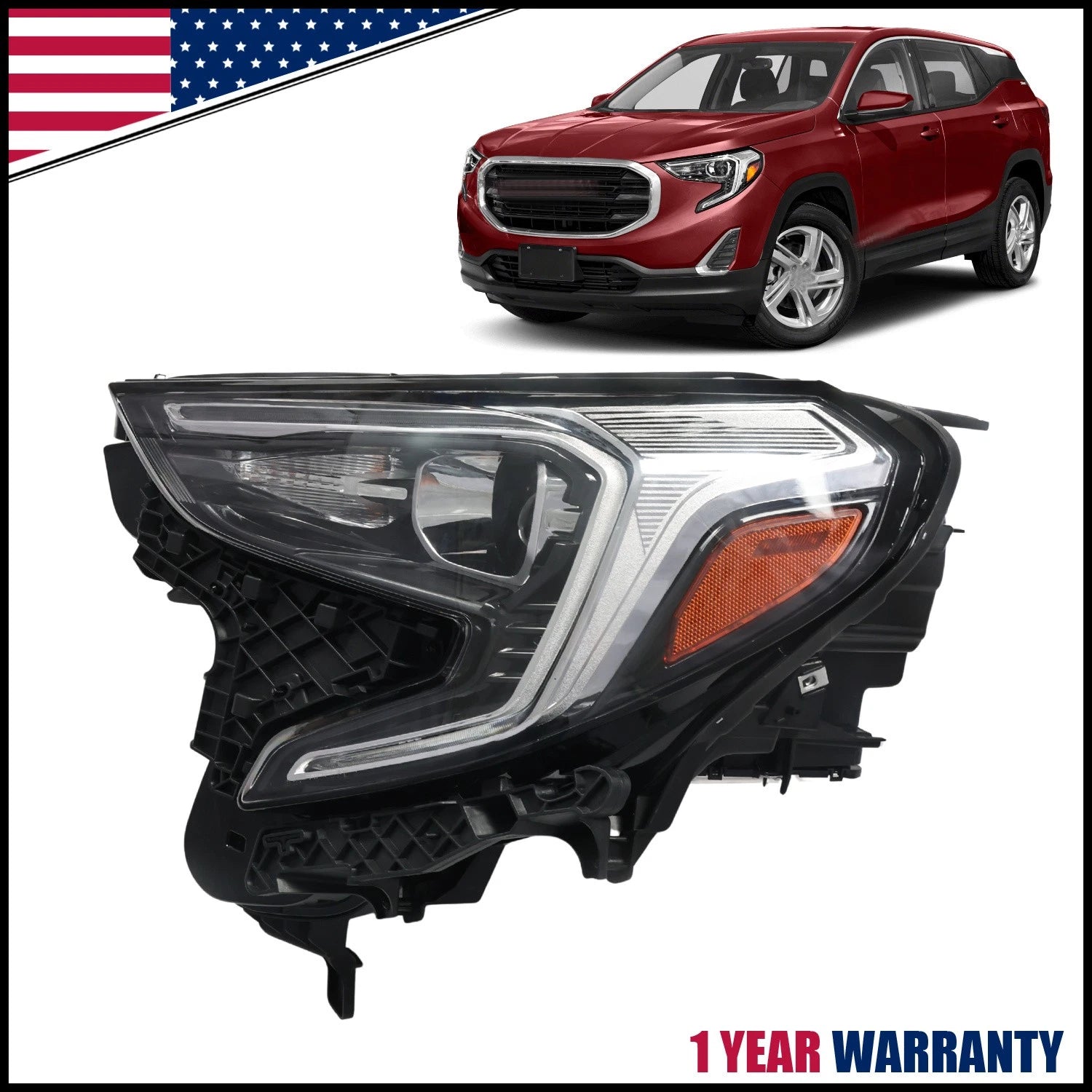 HID/Xenon Headlight Left for GMC Terrain (2018–2021) w/LED DRL w/o Bulb