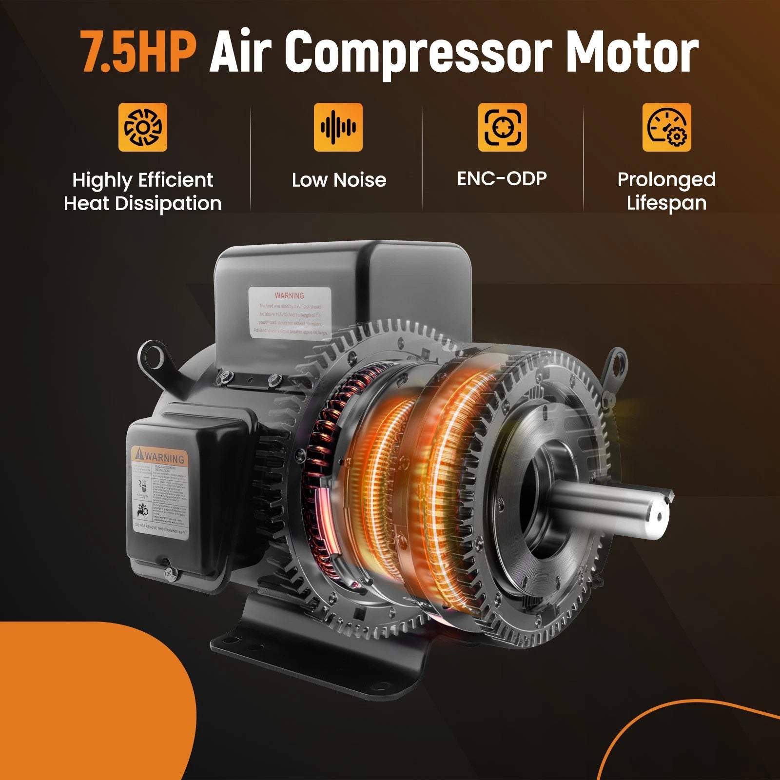 7.5HP Electric Motor for Air Compressor 230V 3450RPM 184T Frame CW/CCW