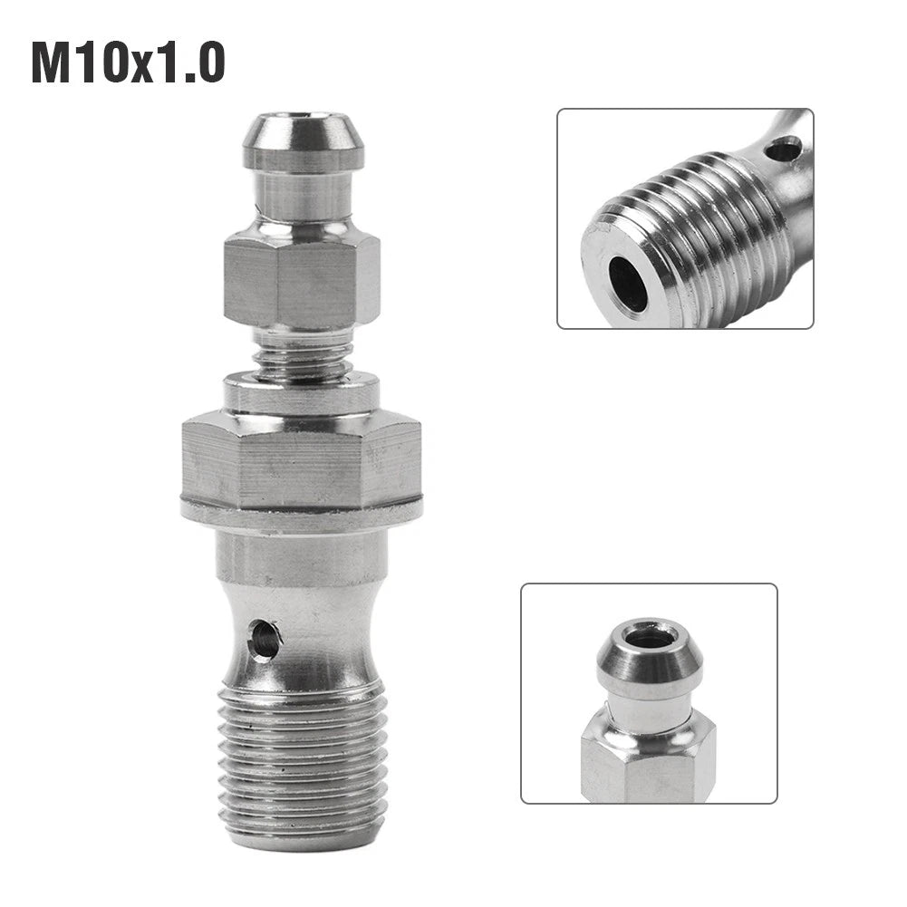M10x1.0 Titanium Banjo Bolt with Bleed Valve for Motor Brake Caliper Sil