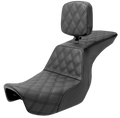 SADDLEMEN Tour Step-Up Seat for Harley Dyna (1991–2023) - Rider Backrest, Lattice Stitch