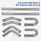 8Pcs Mild Steel Exhaust Tubing Pipe Bend Kit 2"/2.25"/2.5"/3"/3.5" OD