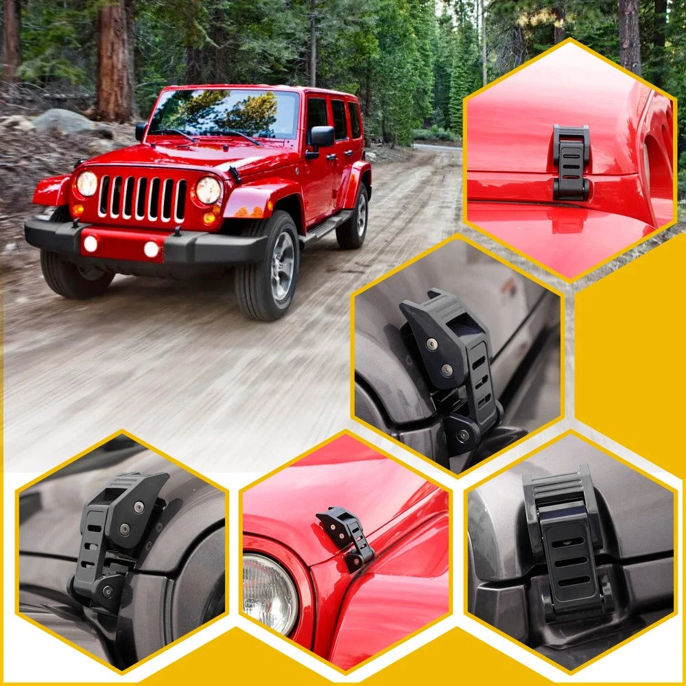 Hood Locking Latch Catch Kit for Jeep Wrangler JK (2007–2018) Black