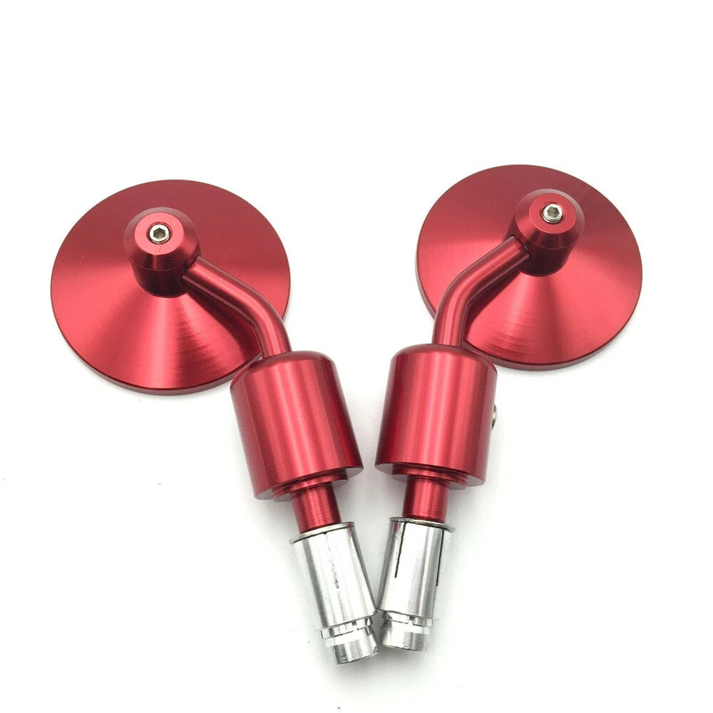 CNC Round 7/8" Handle Bar End Rearview Mirror Red for Suzuki Ducati BMW