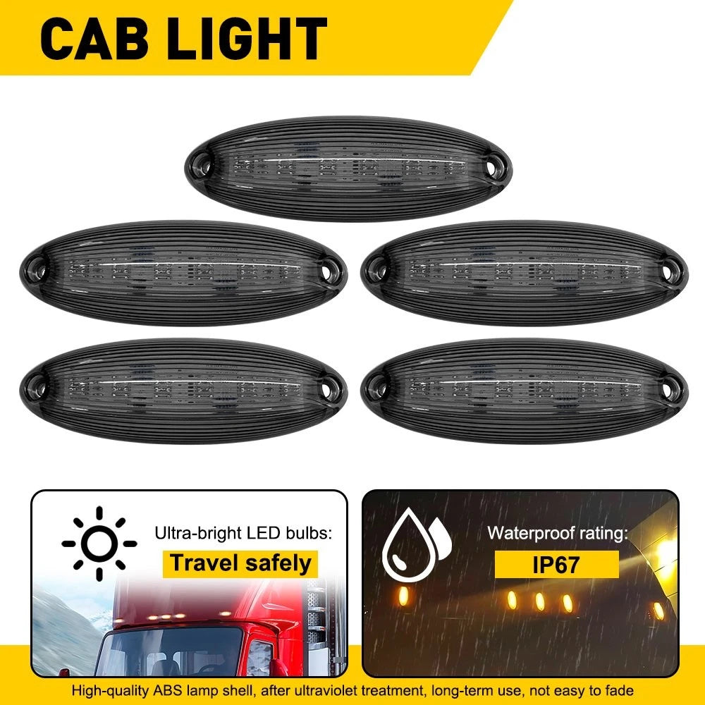 5X Amber LED Roof Clearance Marker Lights for Freightliner Cascadia (2008–2023)