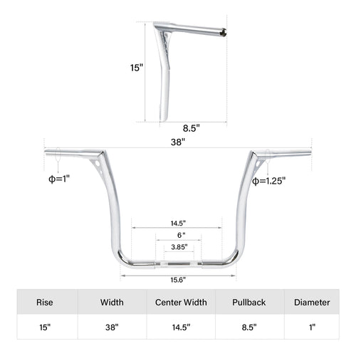 1 1/4" Ape Hanger Handlebar for Harley Street Glide (1982–2013) Chrome