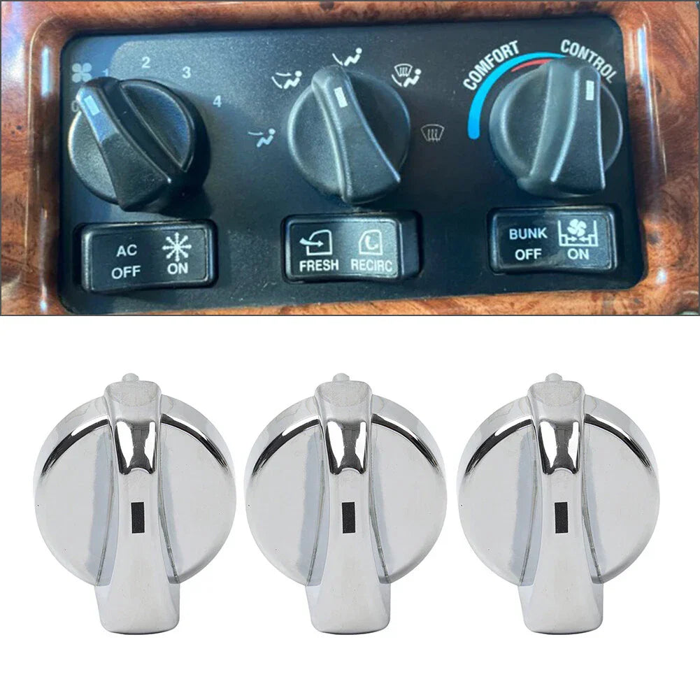 3 x Chrome A/C Heater Control Knob for Peterbilt 330 335 357 367 375 378 379 384
