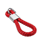 Sporty Red Braided Leather Keychain for Car Key (Metal Key Ring)