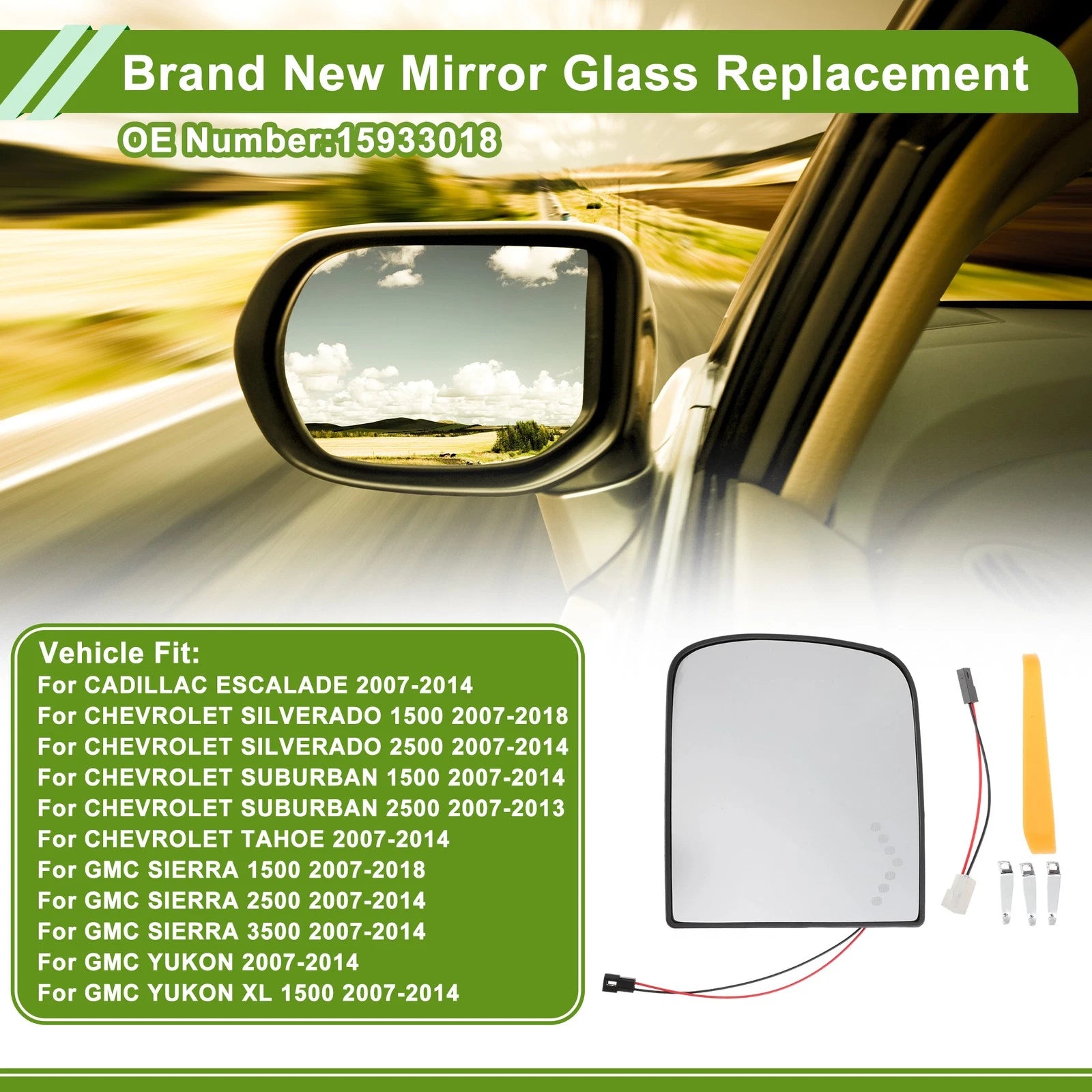 Mirror Glass Replacement for Cadillac Escalade (2007–2014) Convex No.15933018