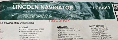 Dealer Window Sticker for Lincoln Navigator 4X4 Reserve (2018) L06884