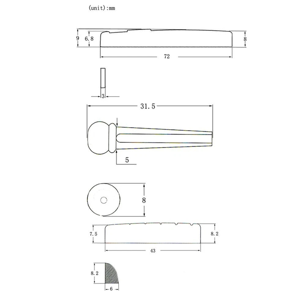 Guitar Nut & Saddle + Bridge Pin Set for Acoustic Guitars (1.24 Inch)