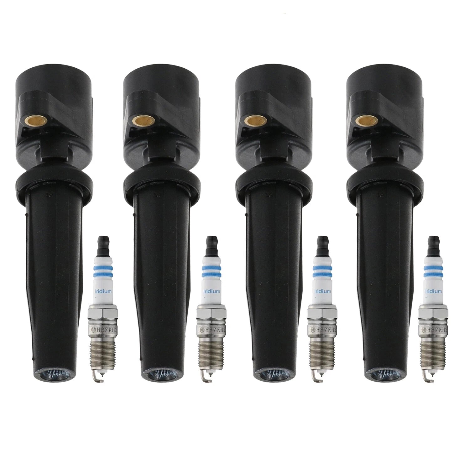 Set of 4 Ignition Coils & Double Iridium Spark Plugs for Ford Focus (2000–2007)