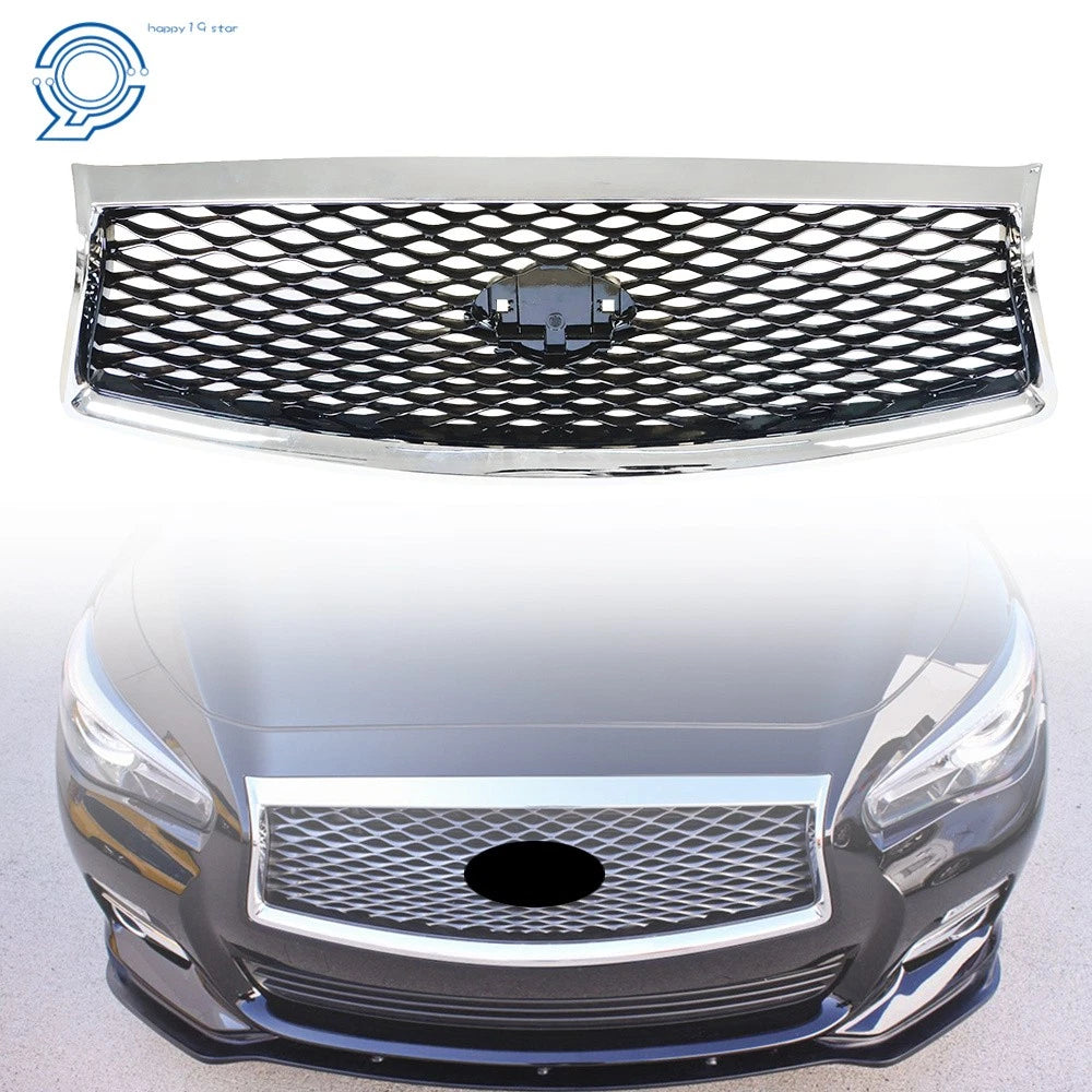 Front Bumper Upper Grille for Infiniti Q50 Sedan (2014–2017) Chrome/Black