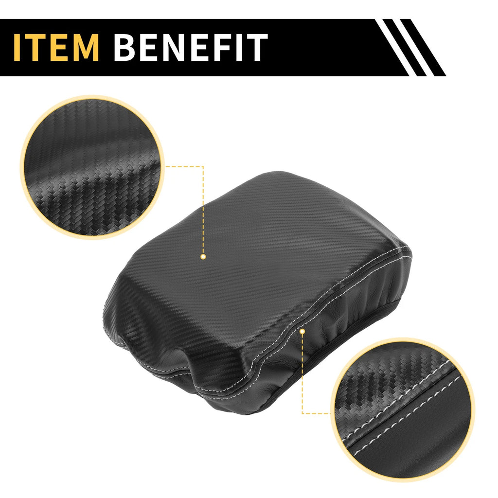 Armrest Cover for Chevrolet (Microfiber Leather, Carbon Fiber, Black)