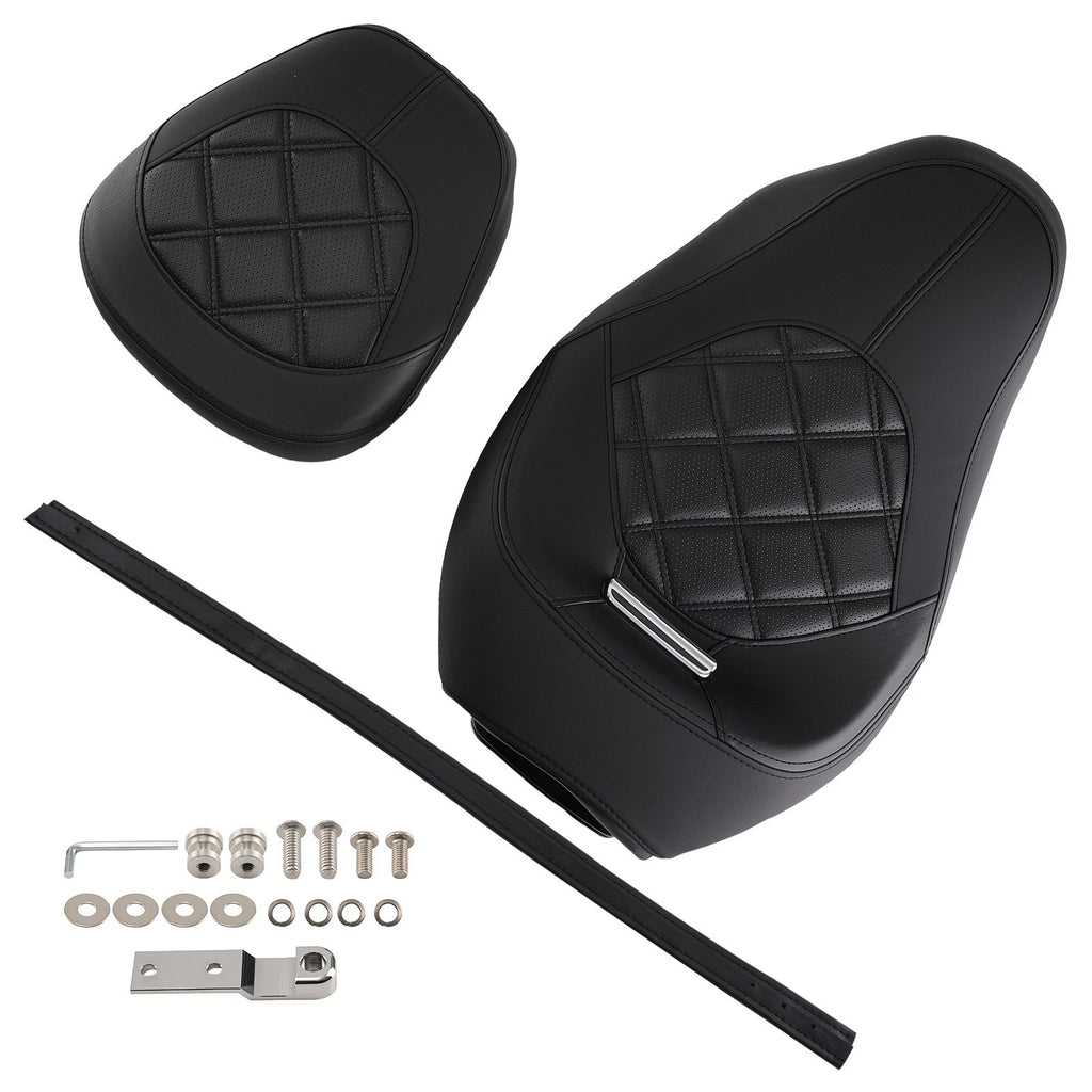 Black Leather PU Driver Passenger Seat for Harley Touring (2009–2023)
