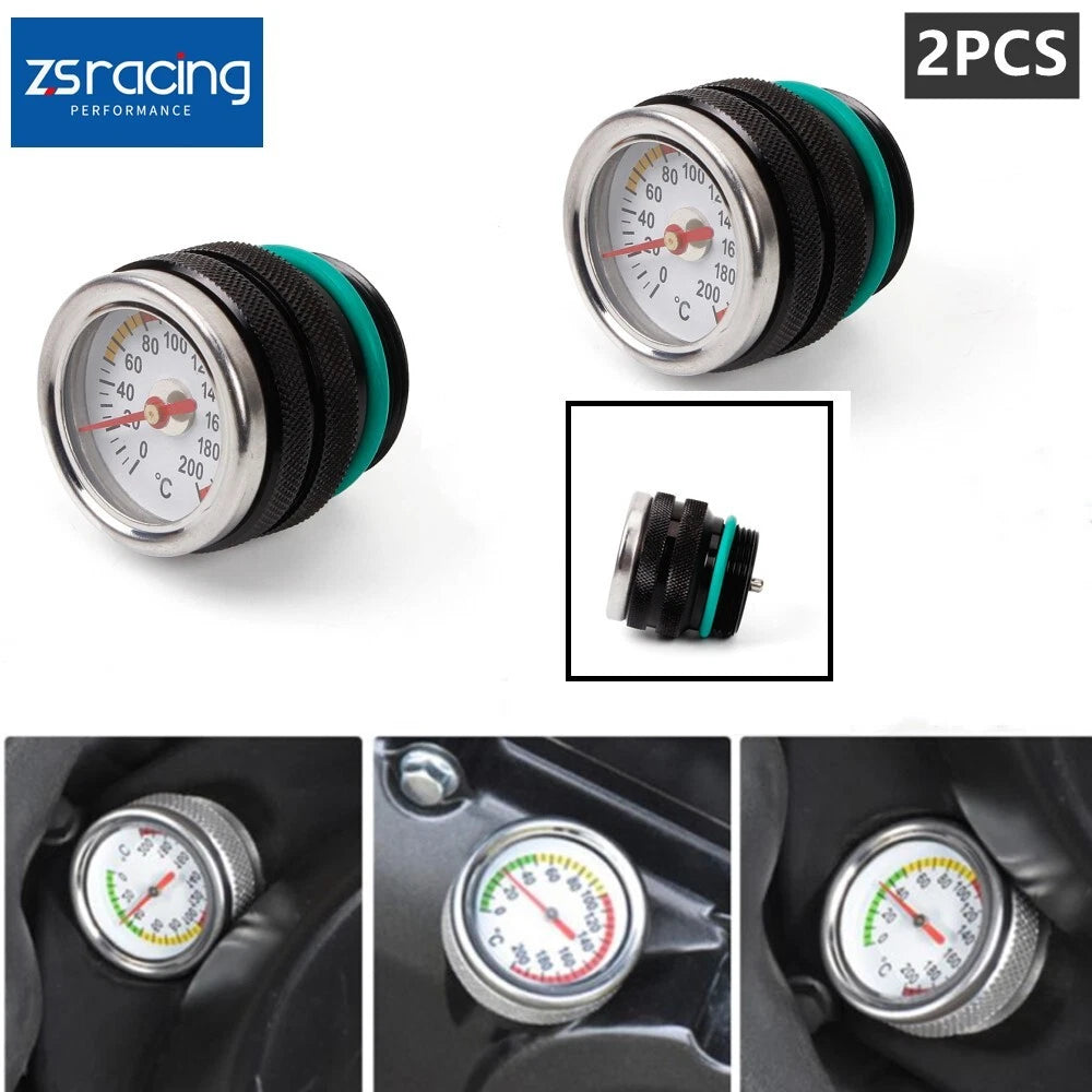 2X Oil Temperature Gauge Filler Cap for Motorcycle (0-200 Celsius)
