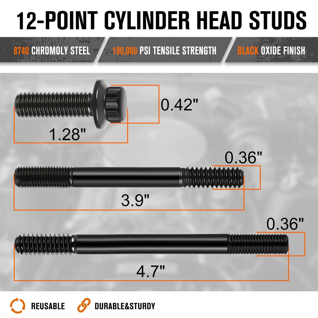 12-Point Cylinder Head Studs Kit for Chevy Corvette Camaro 6.2L (2014–2024)