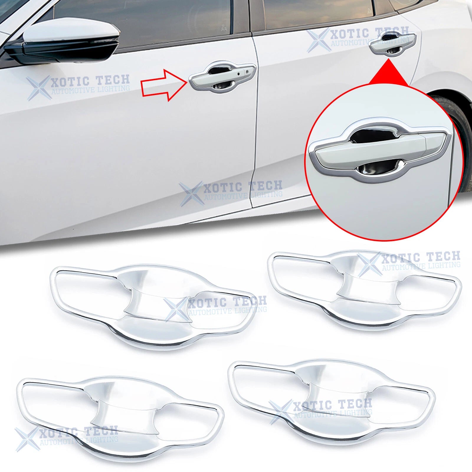 Chrome Silver Door Handle Bowl Cup Cover Molding Trims for Honda Civic (2016–2021)