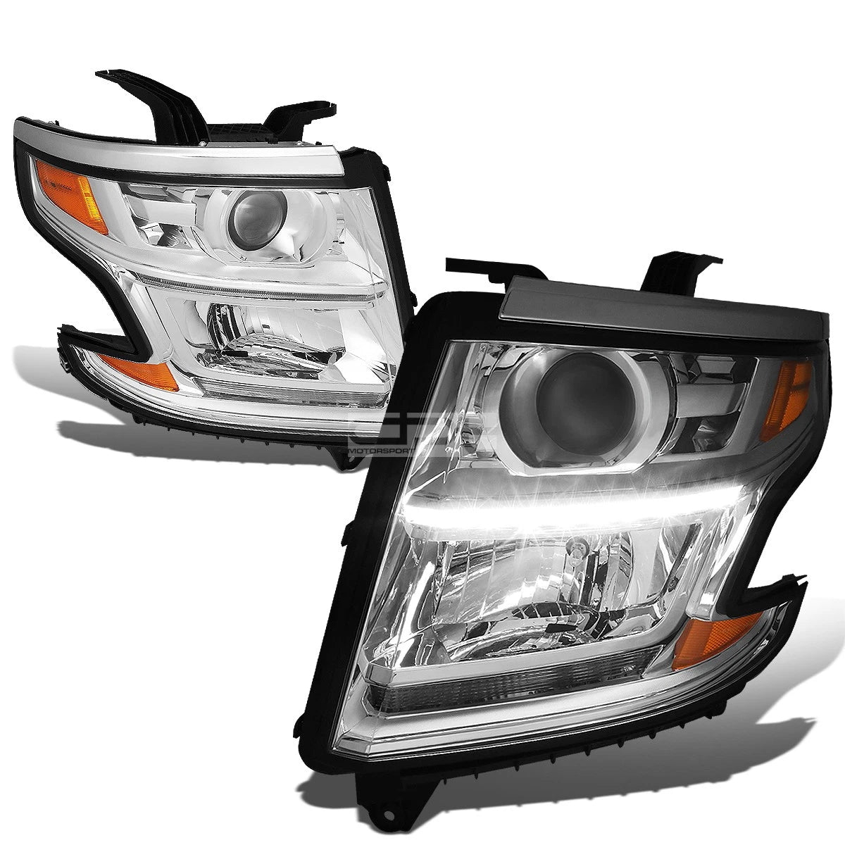 Chrome Amber Projector Headlights w/LED DRL for Chevy Suburban/Tahoe (2015–2020)
