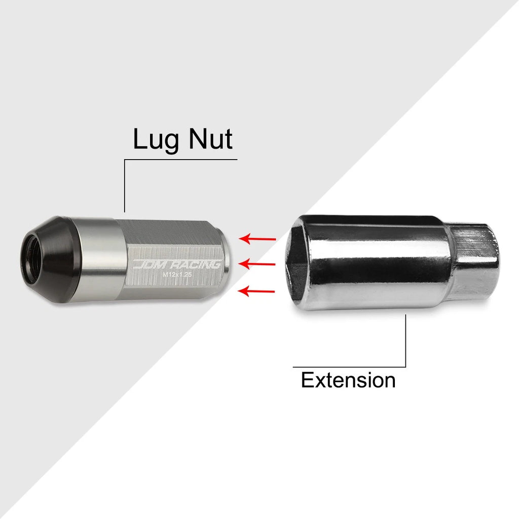 Set of 20 M12X1.25 Gunmetal Cone Seat Wheel Lug Nuts with Cap & Extension