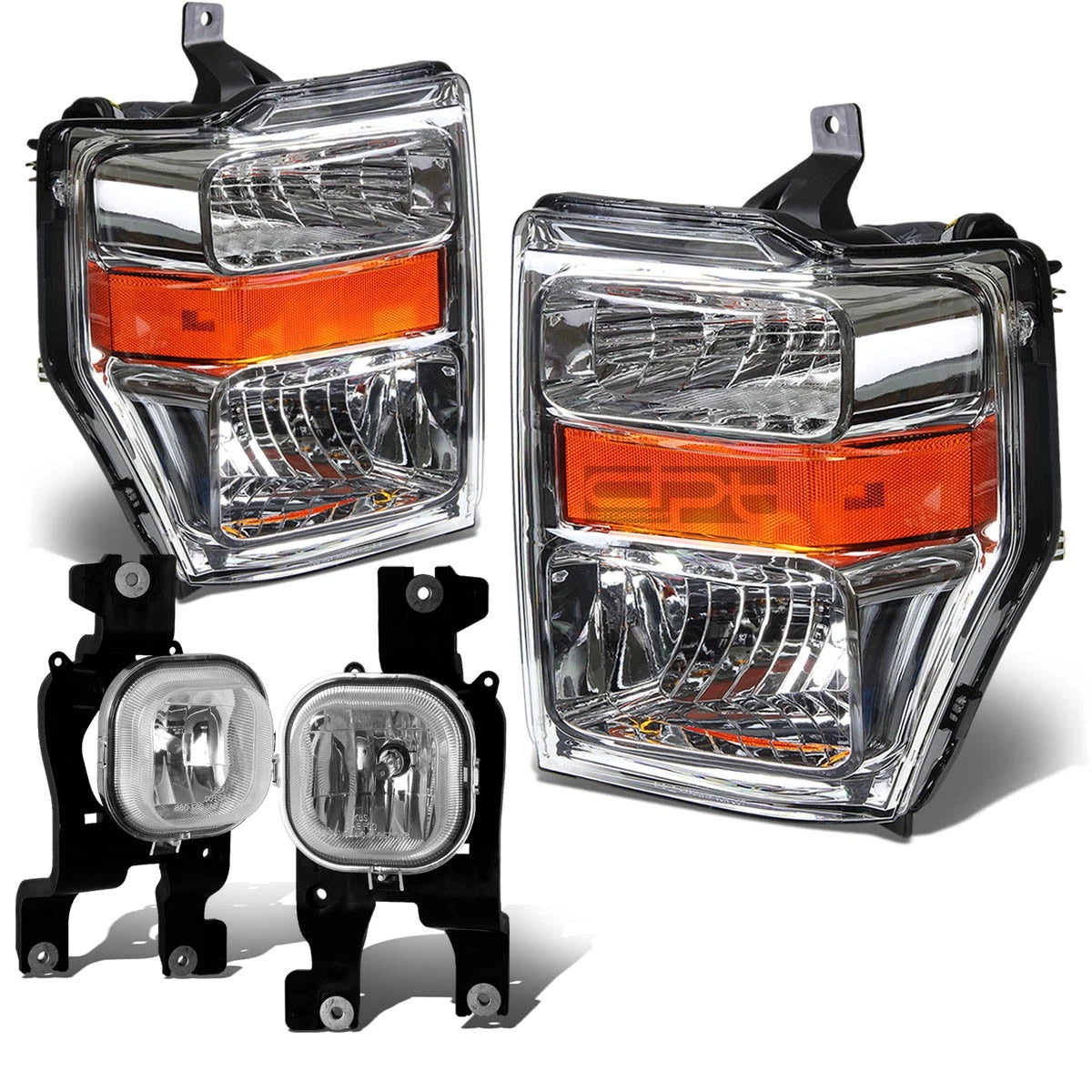 Chrome Amber Headlight + Turn Signal Lamp + OE Bumper Fog Light for SuperDuty (2008–2010)