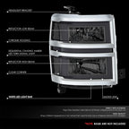 Smoked/Clear 3D LED DRL Sequential Headlights for Chevrolet Silverado (2014–2015)