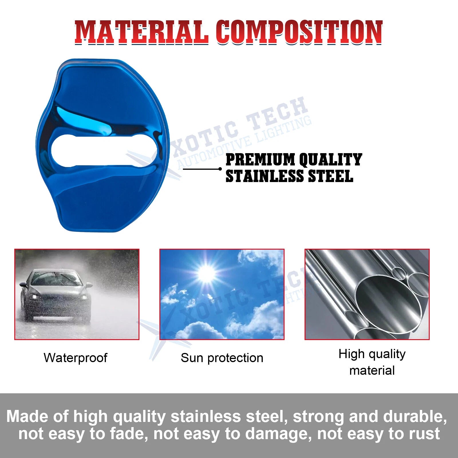 4PCS Blue Door Lock Cover for Tesla Model 3 & Model Y (2017-2024)