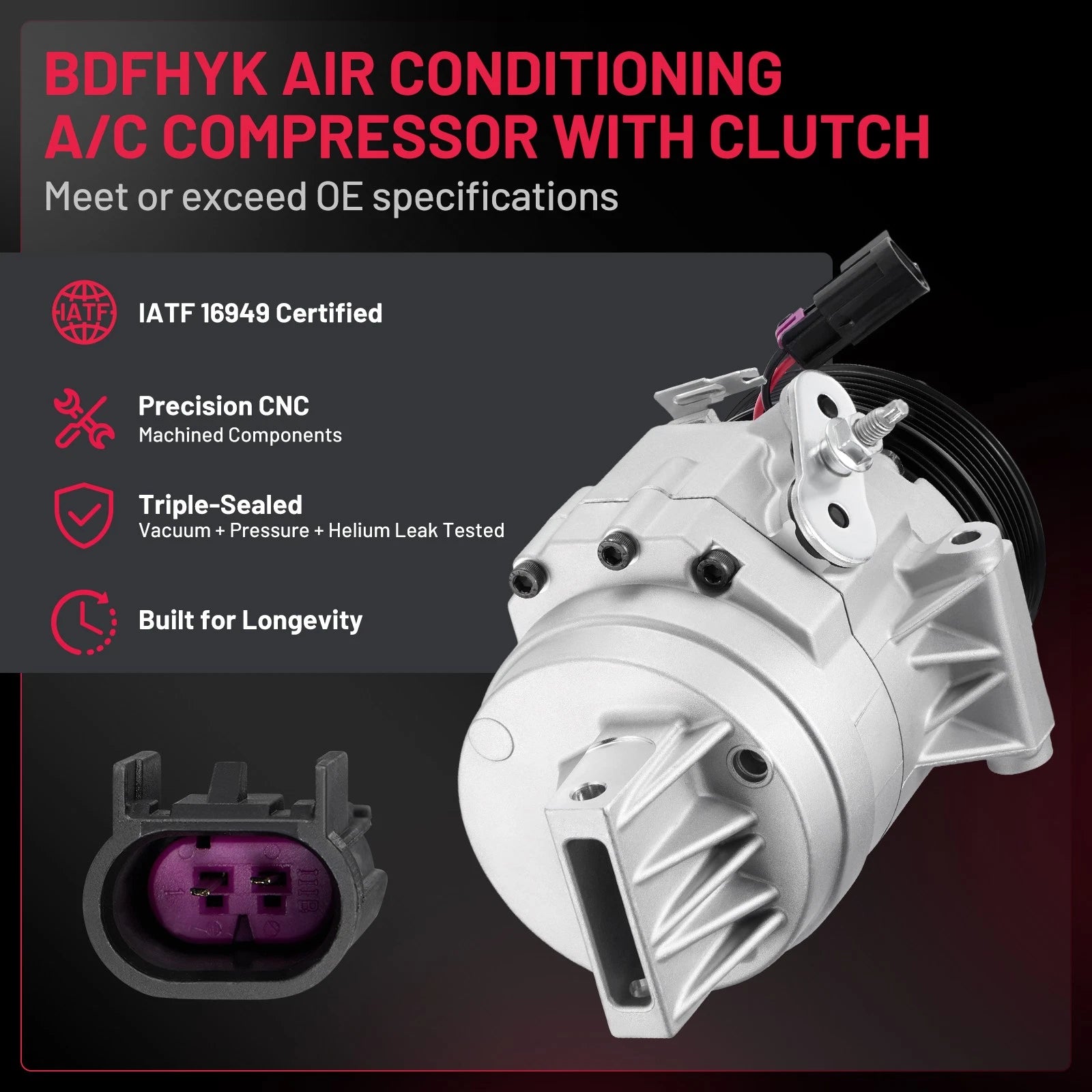 Air Conditioner Compressor with 6-Groove Clutch for Lincoln MKZ (2007–2012)