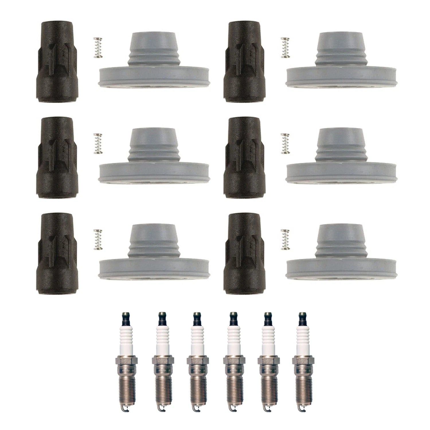 Set of 6 Denso Iridium TT Spark Plugs & Coil Boots for Ford Edge Expedition Flex