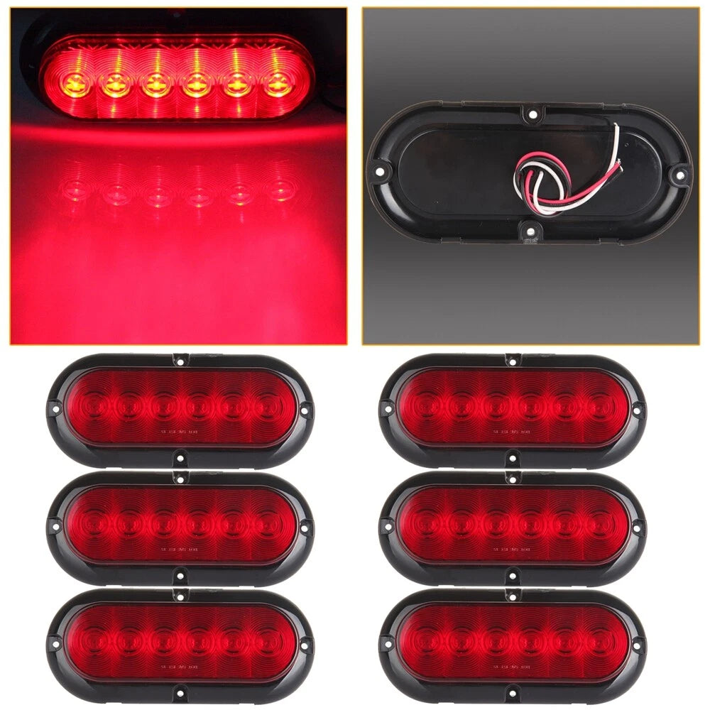 Set of 6 Red 6" Oval LED Trailer Truck Stop Turn Brake Tail Lights