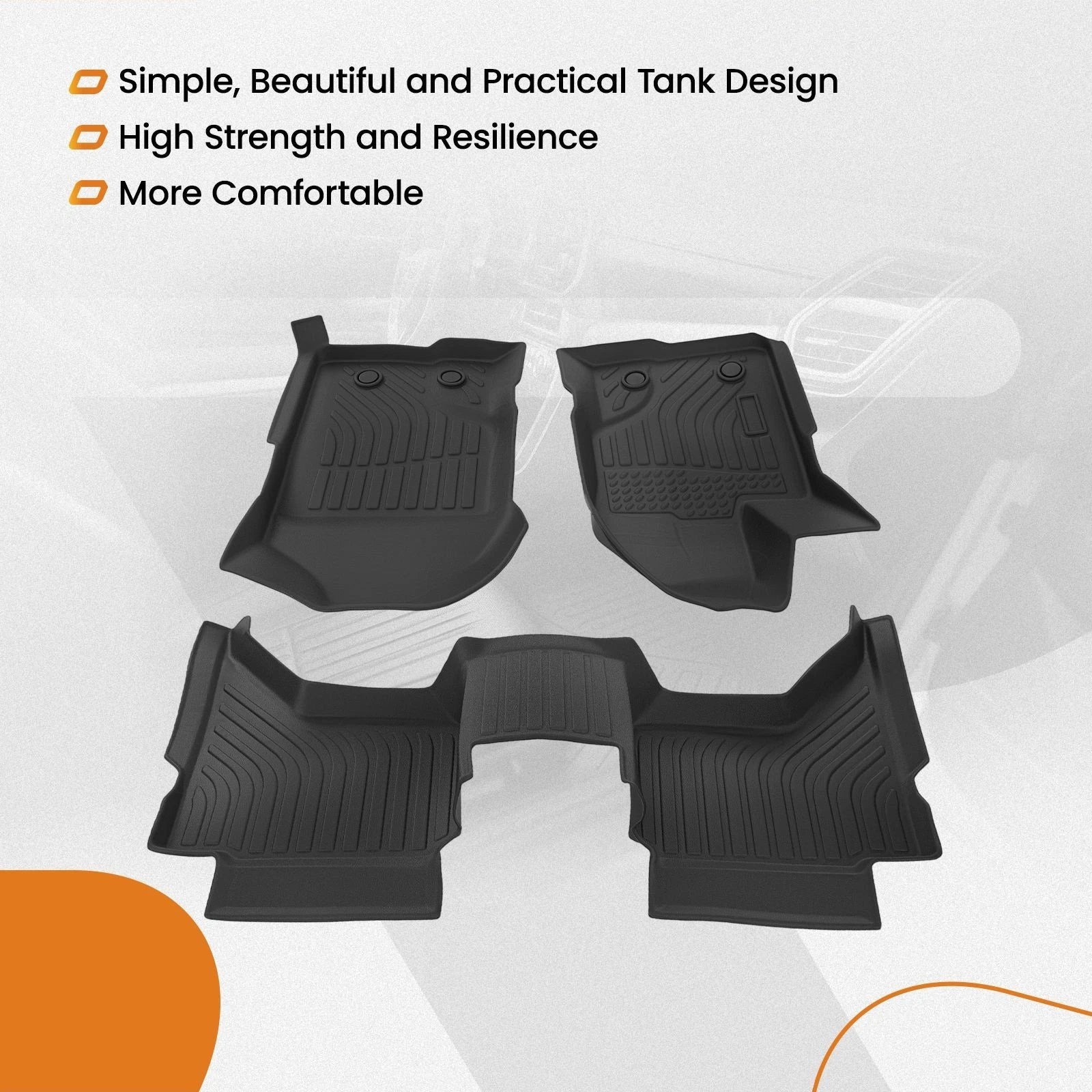 All Weather Floor Mats for Ford Ranger SuperCrew Cab (2019–2023) TPE Black