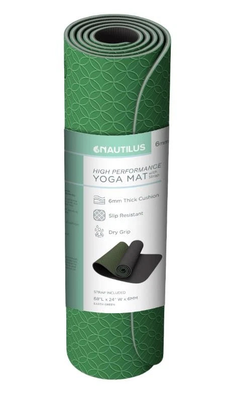 Nautilus Yoga Mat 6mm with Strap for Universal Fit (68"x24")