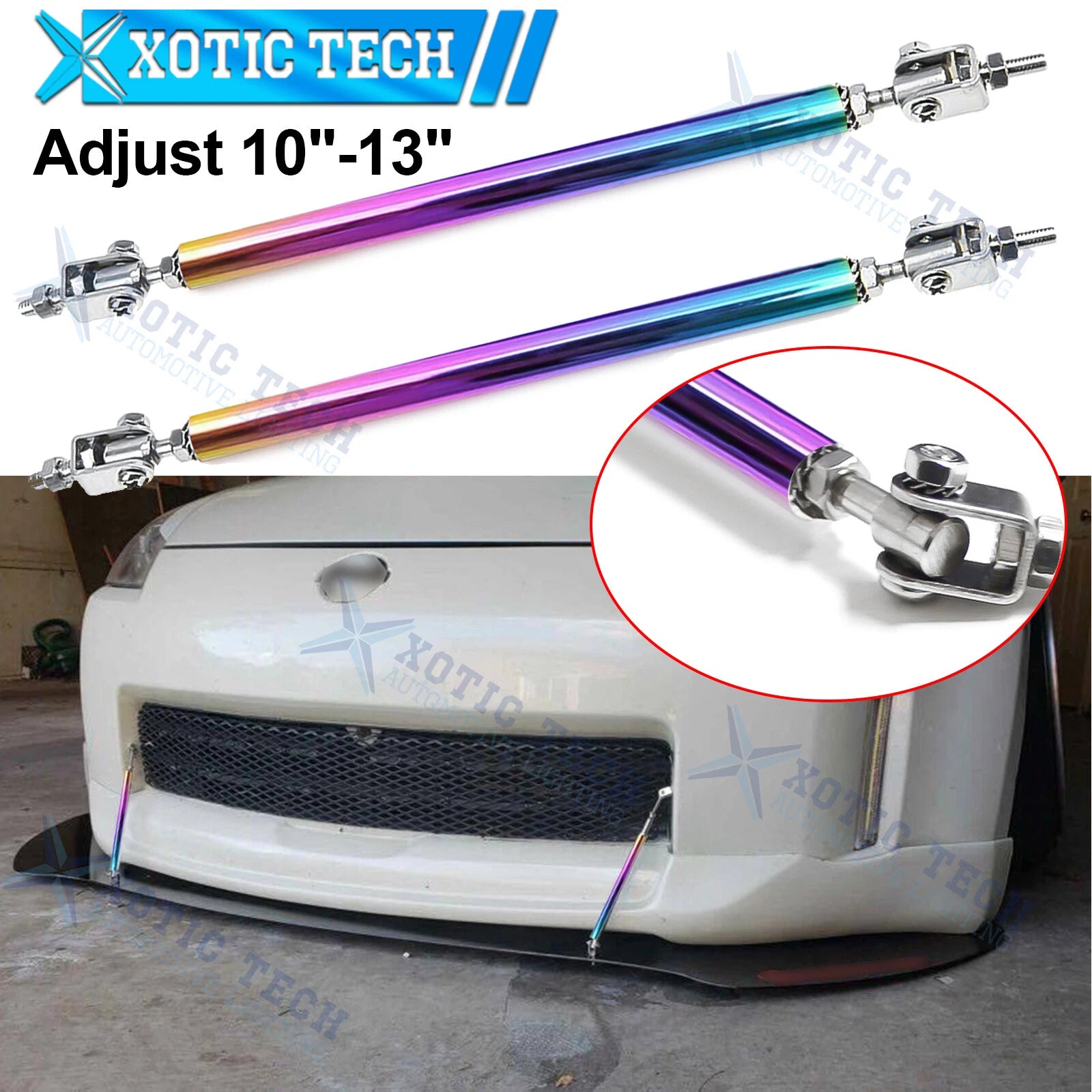 Neo Adjustable Front Bumper Lip Splitter Support Bars for 10–13 Inch (—)