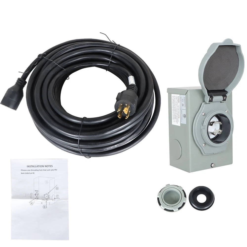 Generator Inlet Box and Extension Cable Combo for NEMA L14-30 (75FT)