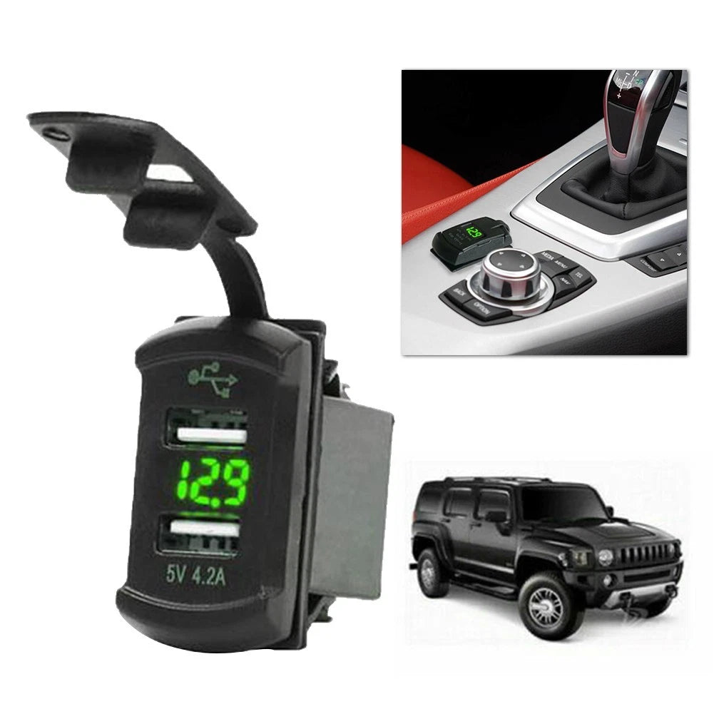 Dual USB Charger for Car Truck Boat (DC 12V-24V) Waterproof Dustproof