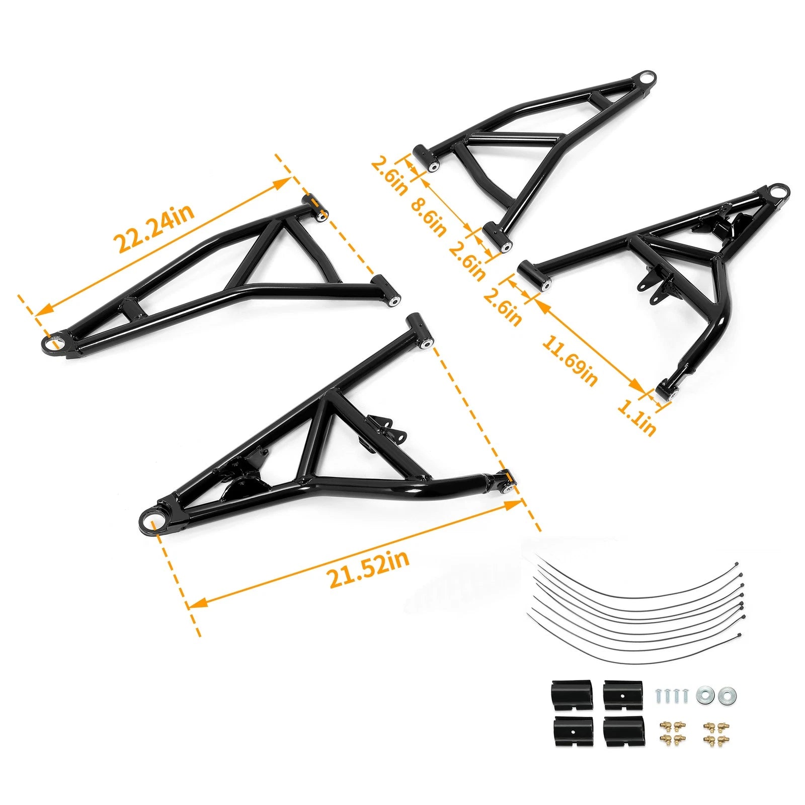 Set of 2 Black High Clearance Steel A-Arms for Polaris RZR XP 4 1000 Turbo (2014–2023)