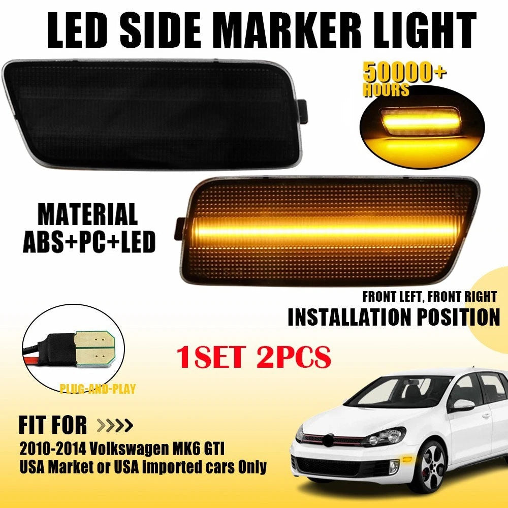 2X White Amber LED Bumper Side Marker Lights for Volkswagen MK6 GTI (2010–2014)